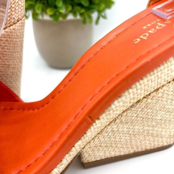 KATE SPADE ORANGE LEATHER ESPADRILLE WEDGE SANDALS HEELS - 7.5 - Picture 7 of 10